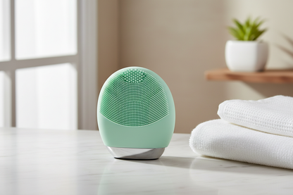Rechargeable Silicone Facial Cleansing Brush in spa setting